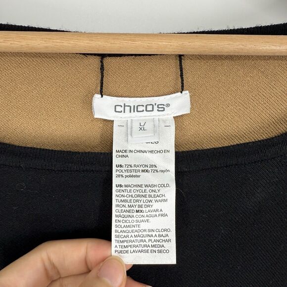 Chicos Reversible Knit Triangle Poncho Size L/XL Black Brown Sweater Heavyweight - Picture 2 of 4